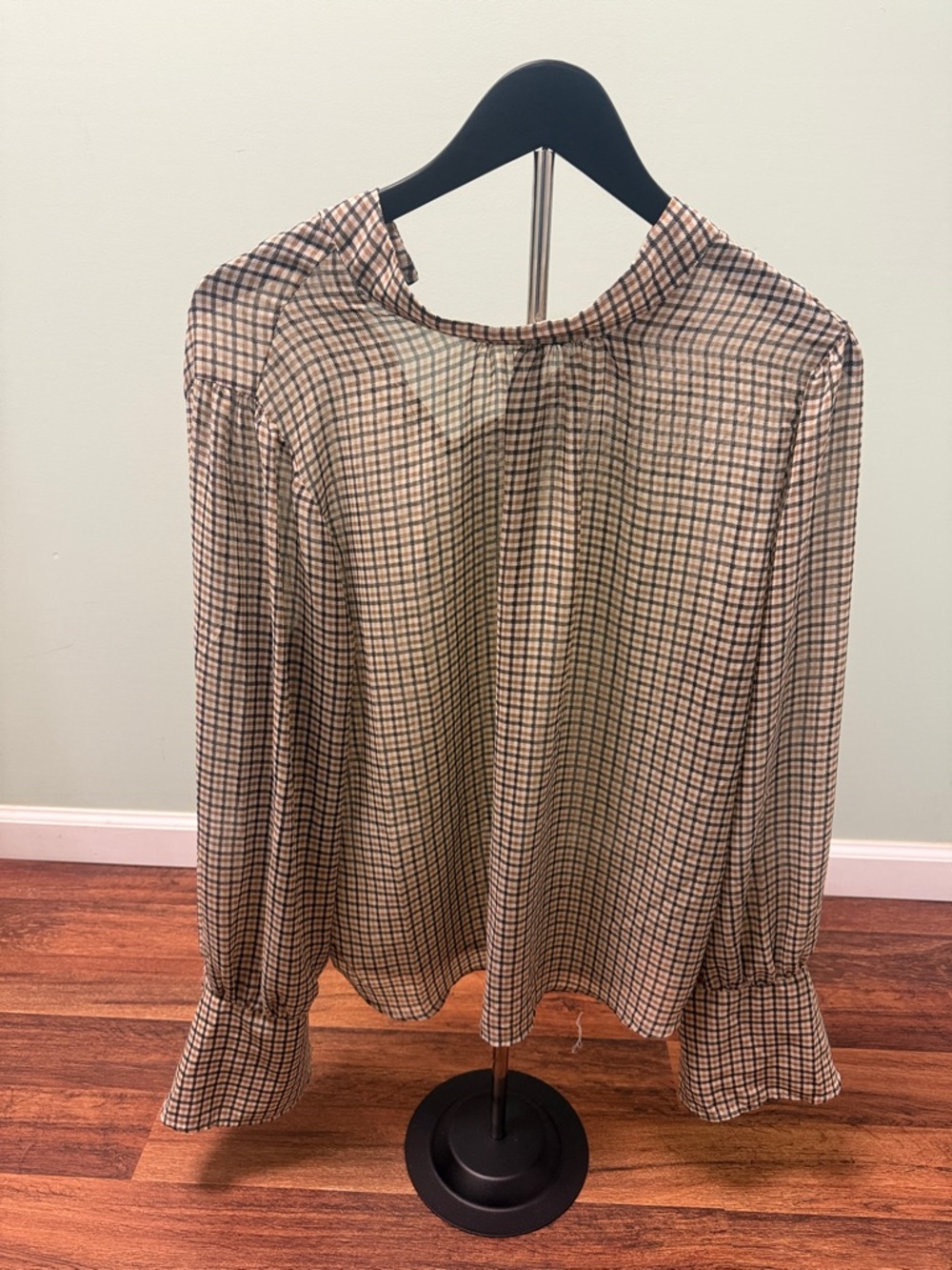 a new day Beige and Black Plaid Long-Sleeve Blouse